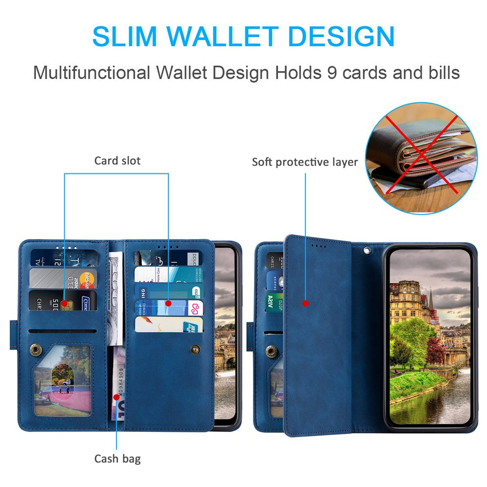 For iPhone 17e / 16e Case PU Leather Phone Cover with Zipper Wallet 9 Card Slots