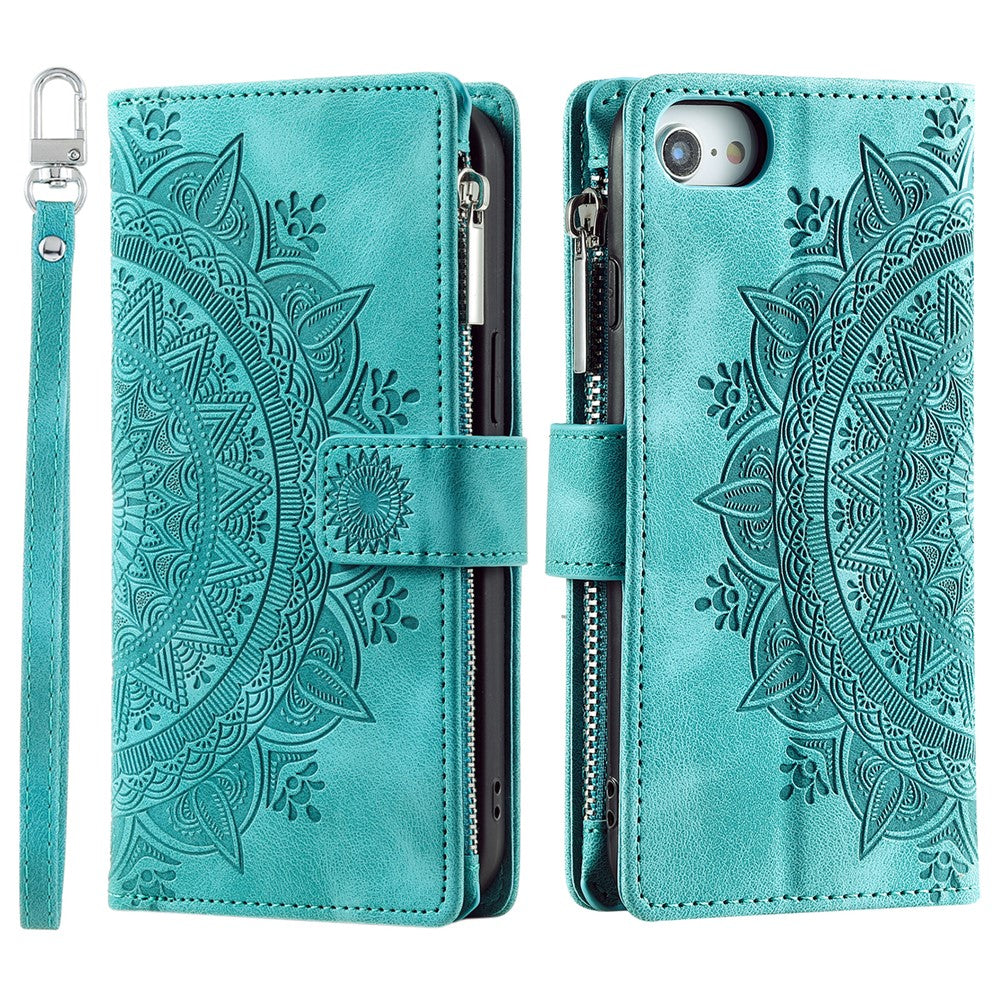 Stil 006 Til iPhone 17e / 16e Wallet Cover i PU-læder med Mandala Blomsterprint
