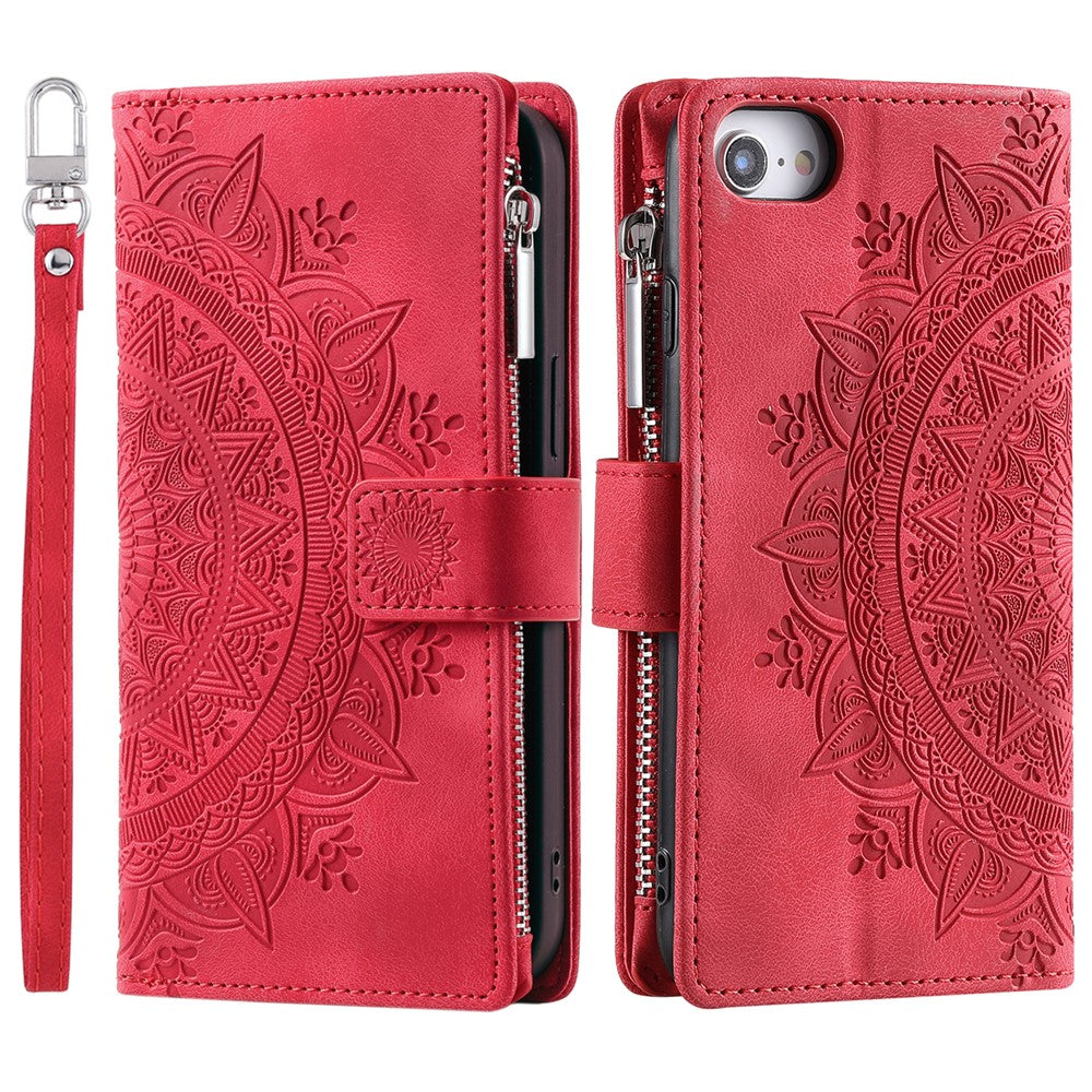 Stil 006 för iPhone 17e / 16e Plånboksfodral PU Läder Telefonskydd Mandala Blomstermönster