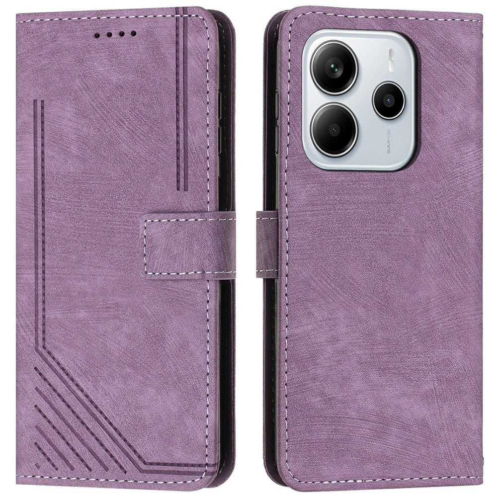 For Xiaomi Redmi Note 14 4G (163.25mm) Case Imprinted Lines Leather Phone Cover with Stand