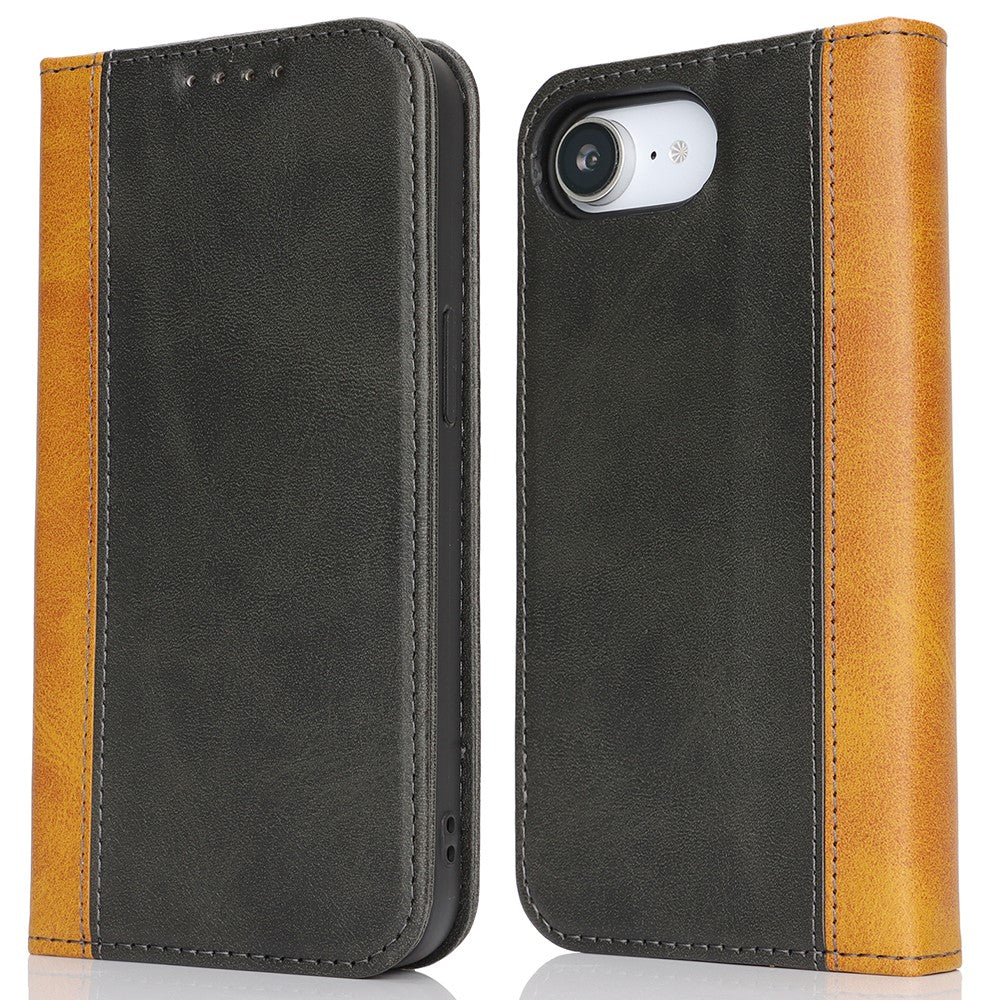 Til iPhone 17e / 16e cover Kalvetekstur 3 kortpladser Farvefletning læder telefoncover