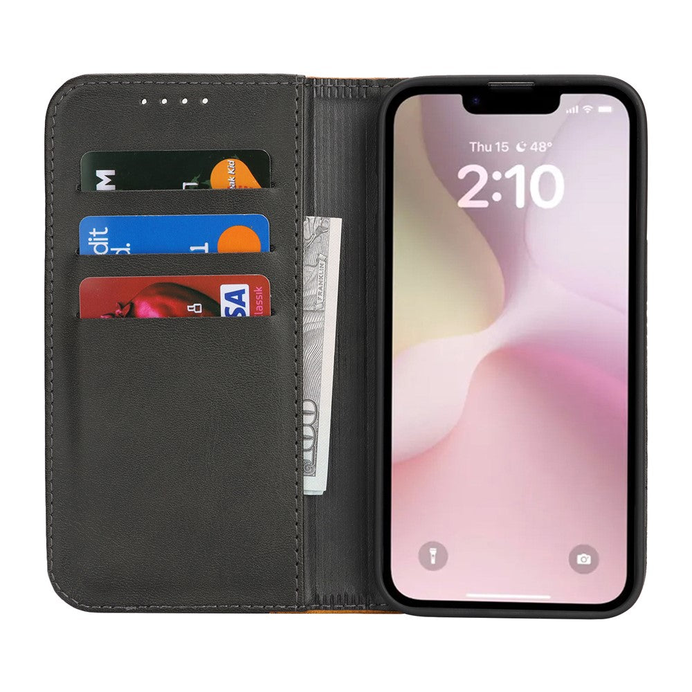 Til iPhone 17e / 16e cover Kalvetekstur 3 kortpladser Farvefletning læder telefoncover