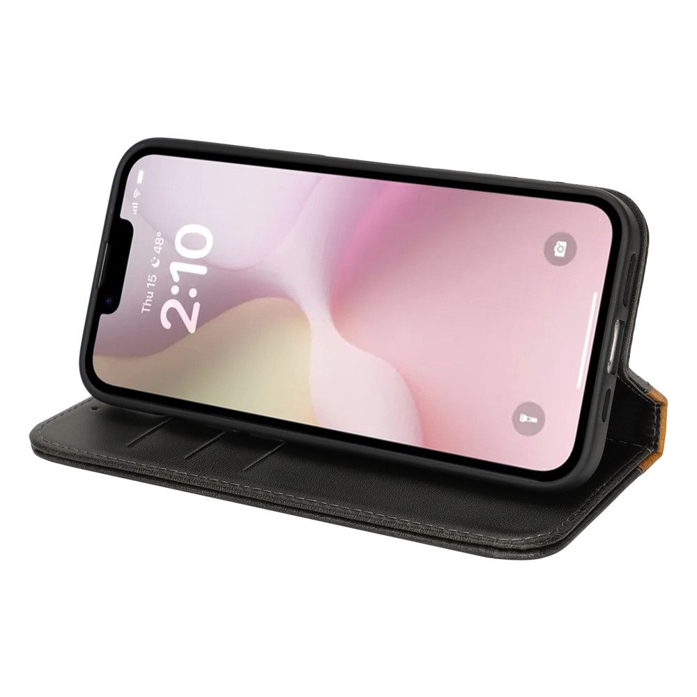Til iPhone 17e / 16e cover Kalvetekstur 3 kortpladser Farvefletning læder telefoncover