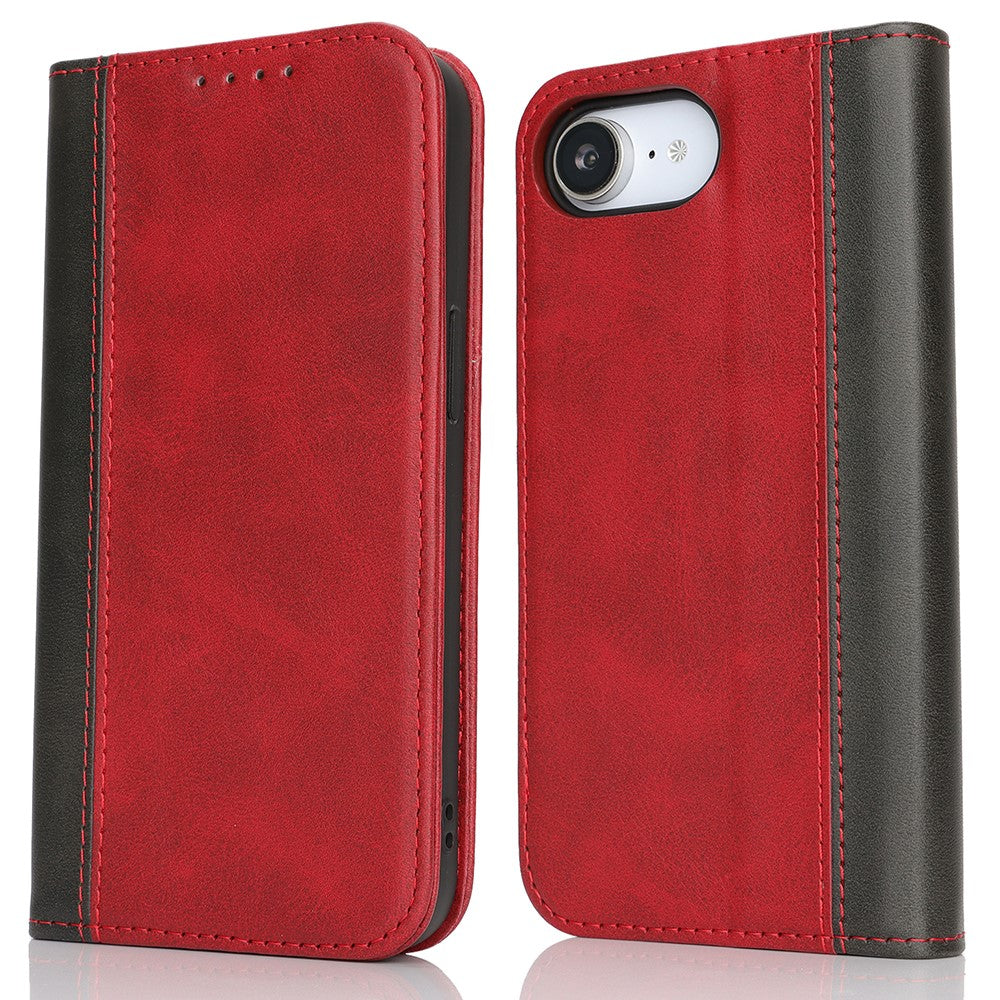 Til iPhone 17e / 16e cover Kalvetekstur 3 kortpladser Farvefletning læder telefoncover