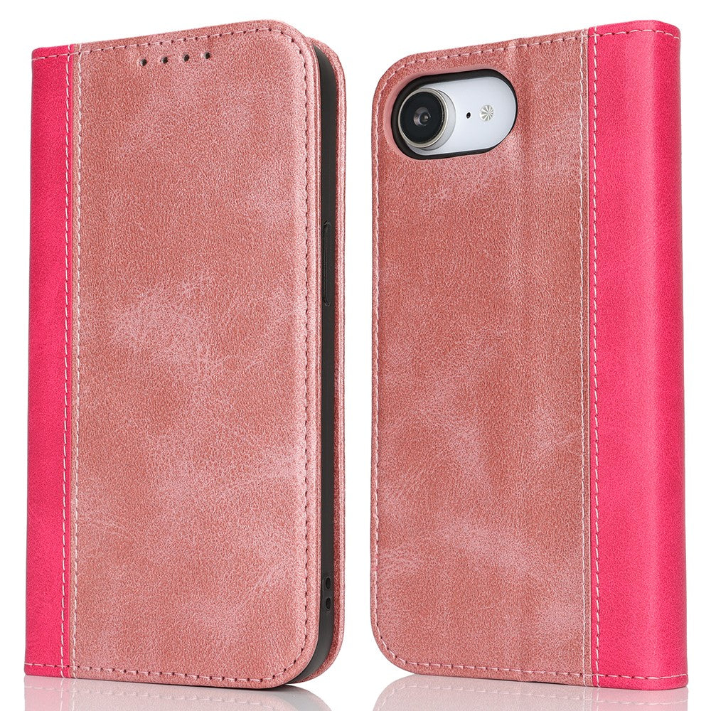 Til iPhone 17e / 16e cover Kalvetekstur 3 kortpladser Farvefletning læder telefoncover