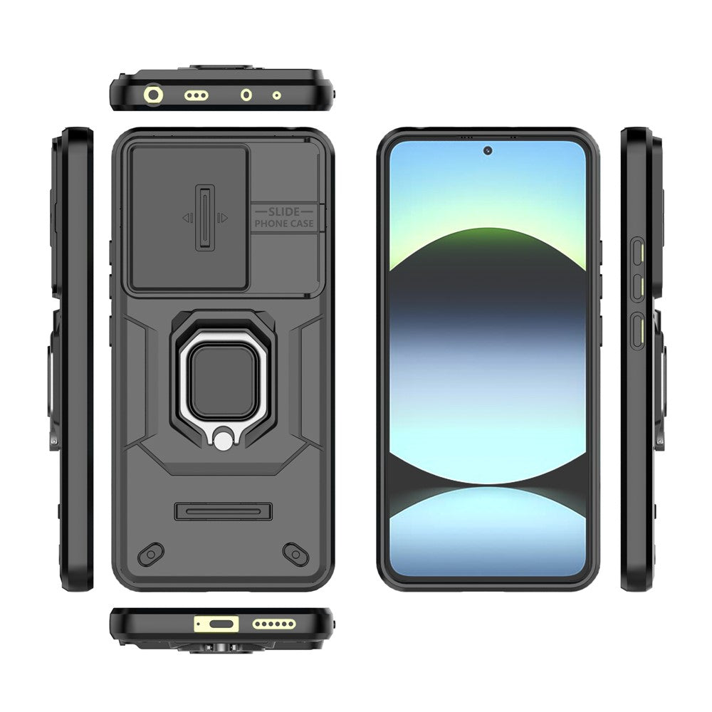 For Xiaomi Redmi Note 14 4G (163.25mm) Case PC + TPU Kickstand Phone Protector with Lens Cover