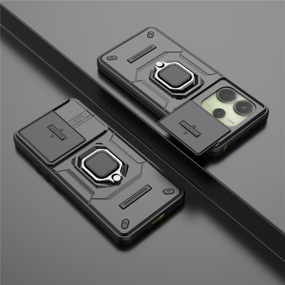 For Xiaomi Redmi Note 14 4G (163.25mm) Case PC + TPU Kickstand Phone Protector with Lens Cover