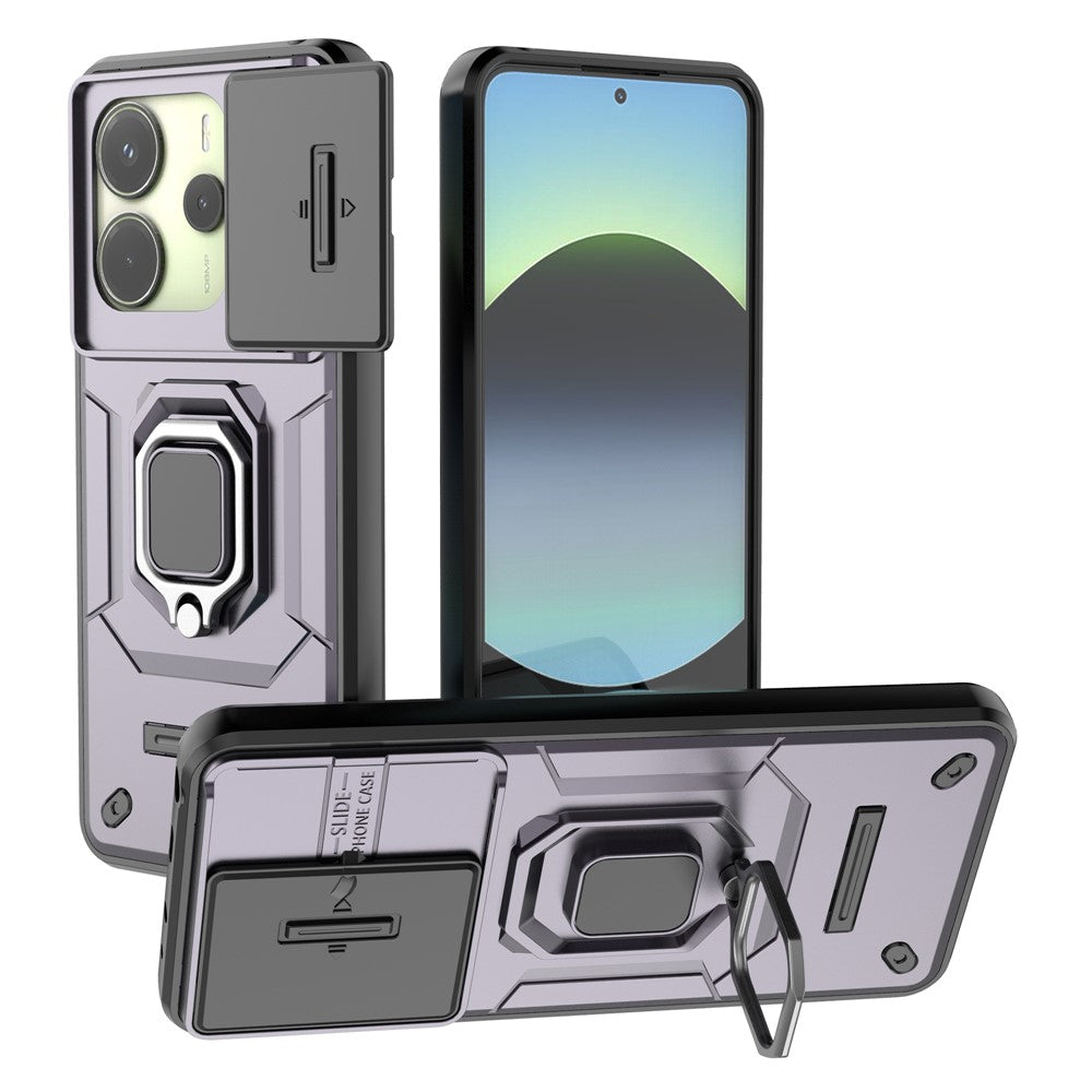 For Xiaomi Redmi Note 14 4G (163.25mm) Case PC + TPU Kickstand Phone Protector with Lens Cover