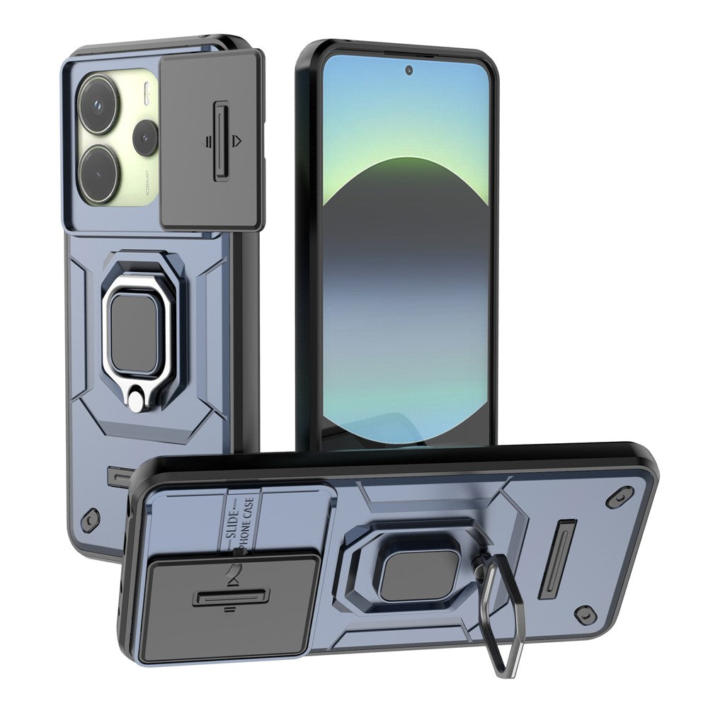 For Xiaomi Redmi Note 14 4G (163.25mm) Case PC + TPU Kickstand Phone Protector with Lens Cover
