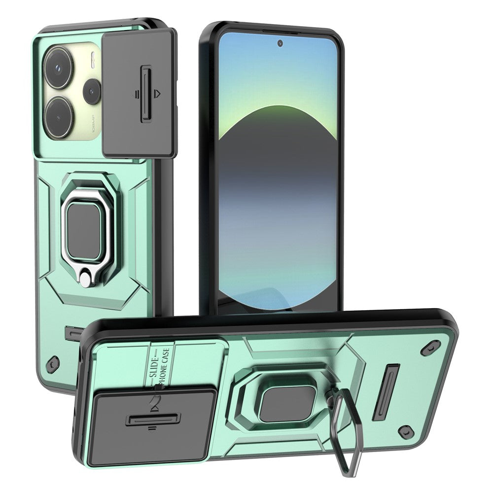 For Xiaomi Redmi Note 14 4G (163.25mm) Case PC + TPU Kickstand Phone Protector with Lens Cover