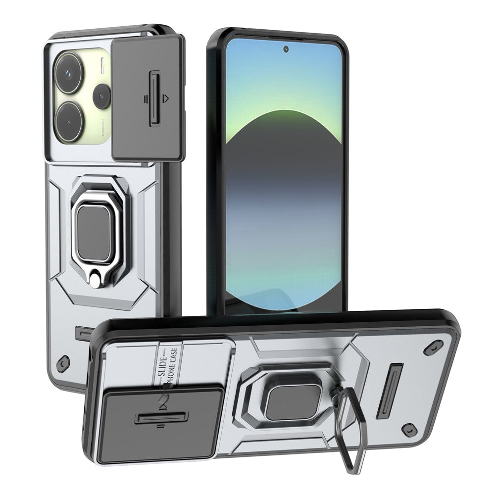 For Xiaomi Redmi Note 14 4G (163.25mm) Case PC + TPU Kickstand Phone Protector with Lens Cover