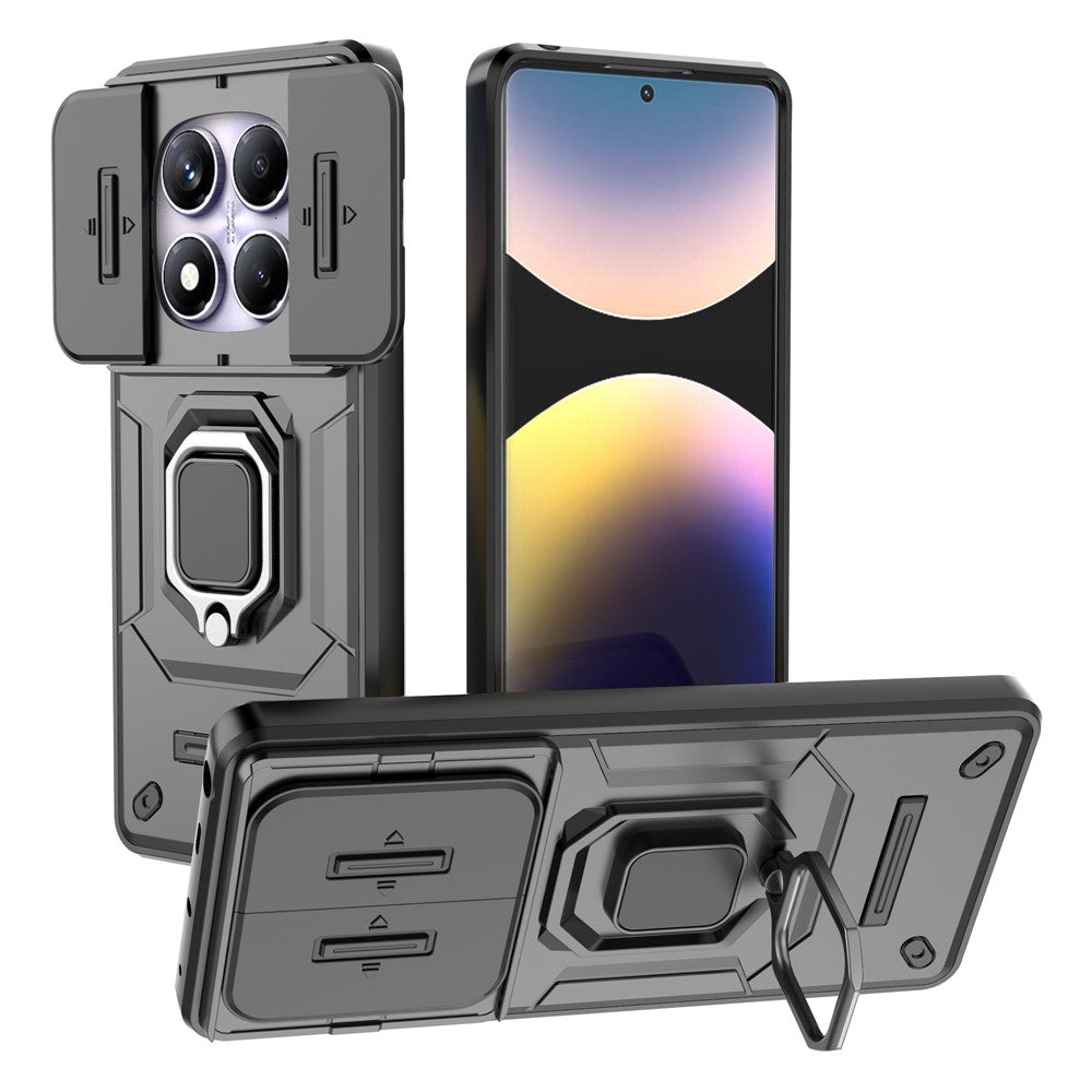 For Xiaomi Redmi Note 14 Pro 4G Case PC + TPU Kickstand Phone Protector with Lens Cover