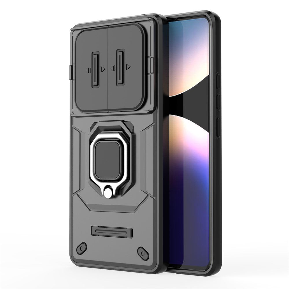 For Xiaomi Redmi Note 14 Pro 4G Case PC + TPU Kickstand Phone Protector with Lens Cover