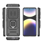 For Xiaomi Redmi Note 14 Pro 4G Case PC + TPU Kickstand Phone Protector with Lens Cover
