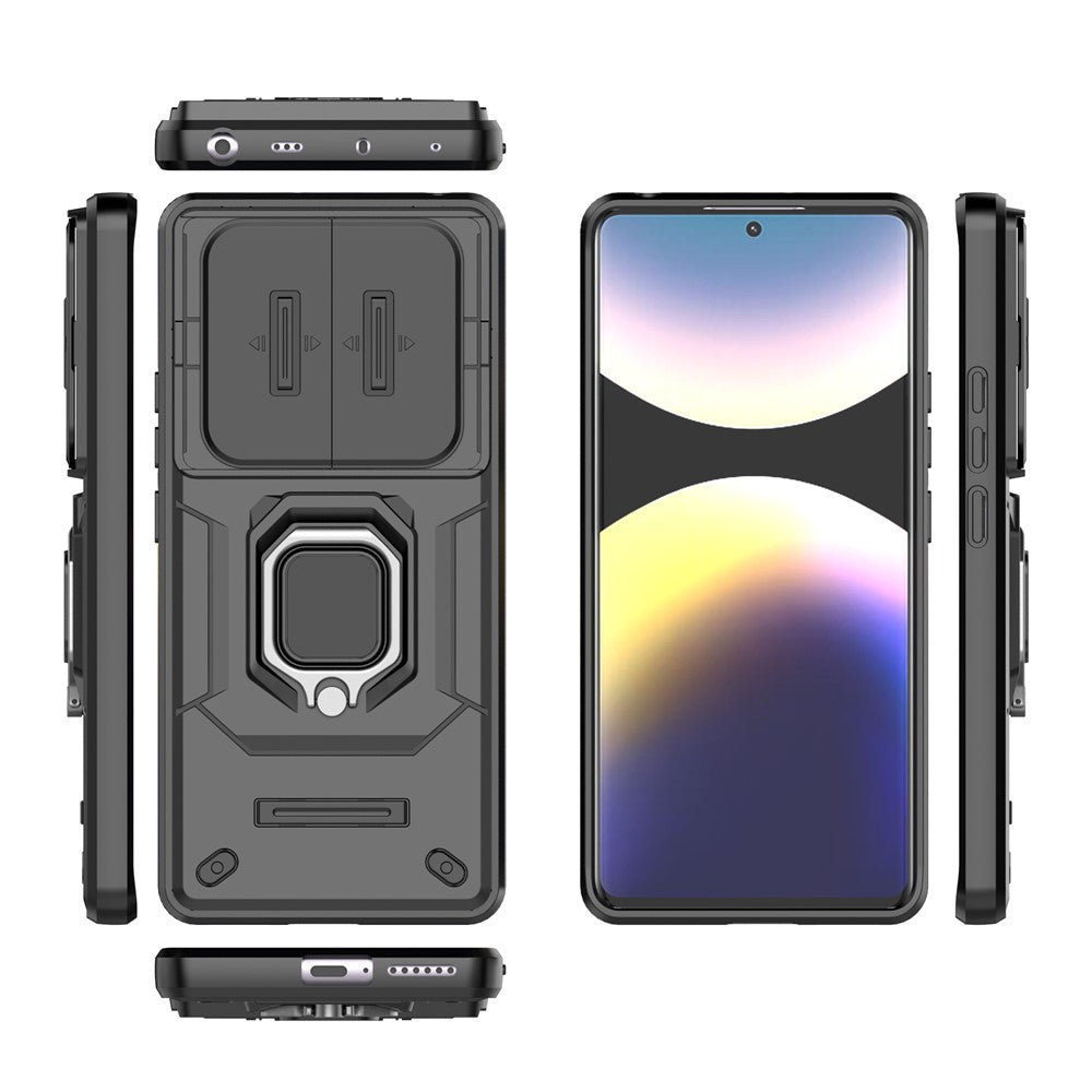For Xiaomi Redmi Note 14 Pro 4G Case PC + TPU Kickstand Phone Protector with Lens Cover