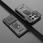 For Xiaomi Redmi Note 14 Pro 4G Case PC + TPU Kickstand Phone Protector with Lens Cover