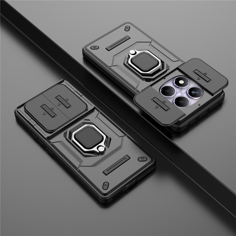 For Xiaomi Redmi Note 14 Pro 4G Case PC + TPU Kickstand Phone Protector with Lens Cover