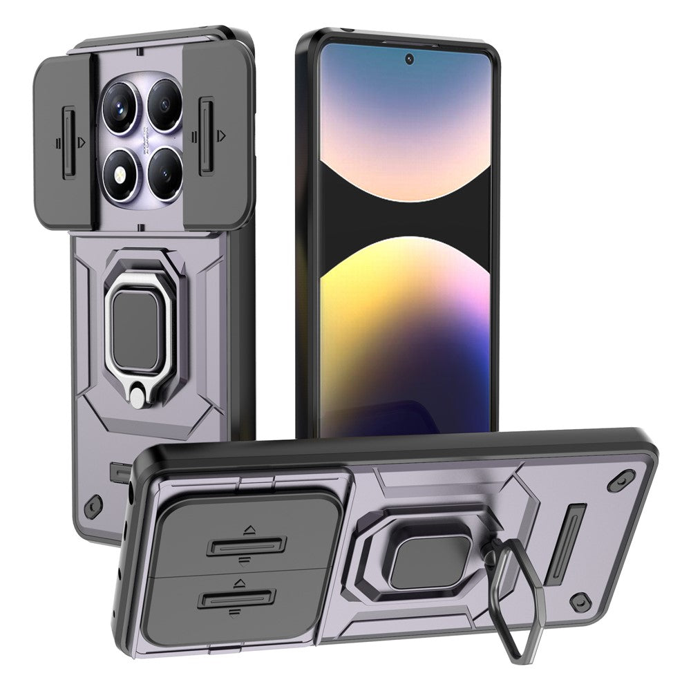 For Xiaomi Redmi Note 14 Pro 4G Case PC + TPU Kickstand Phone Protector with Lens Cover