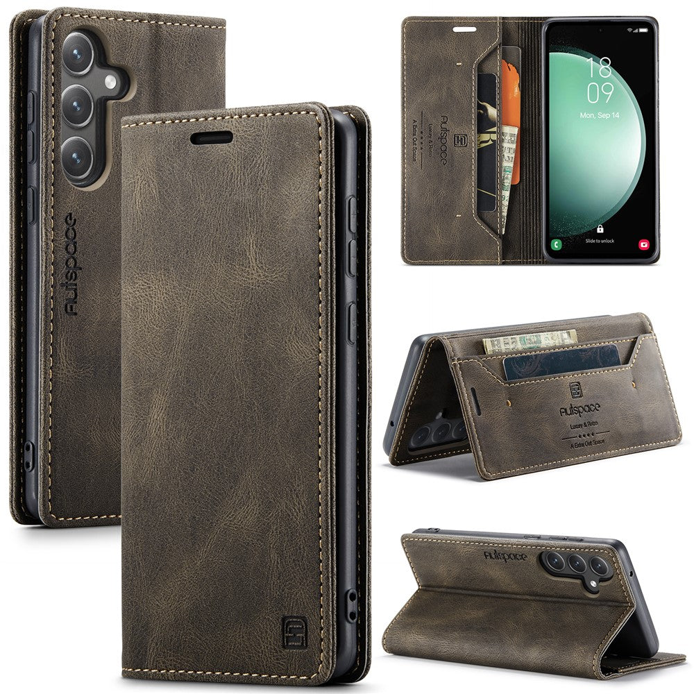 AUTSPACE For Samsung Galaxy S23 FE Wallet Case A01 Leather Stand Cover with RFID Blocking Card Holder