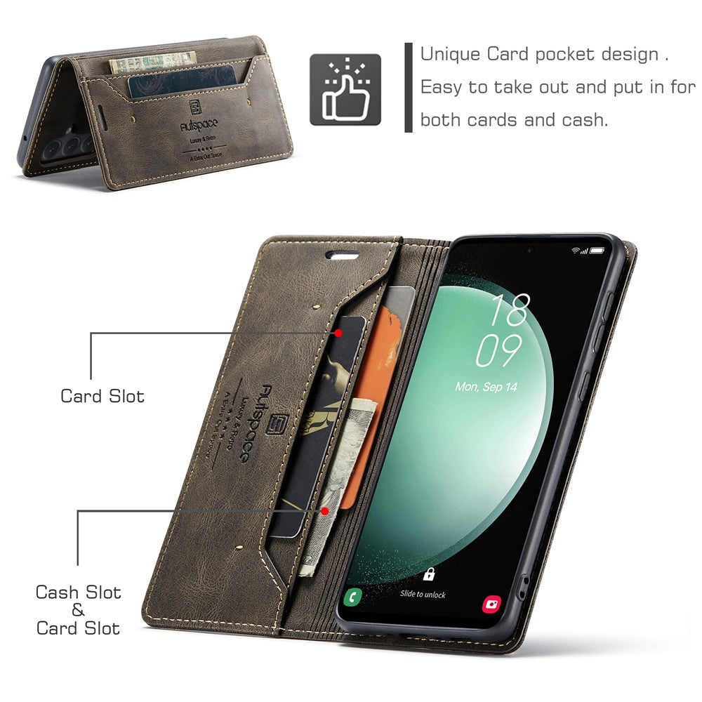 AUTSPACE Til Samsung Galaxy S23 FE Pungcover A01 Læder Stand Cover med RFID-blokerende kortholder