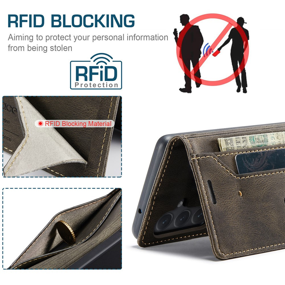 AUTSPACE Til Samsung Galaxy S23 FE Pungcover A01 Læder Stand Cover med RFID-blokerende kortholder