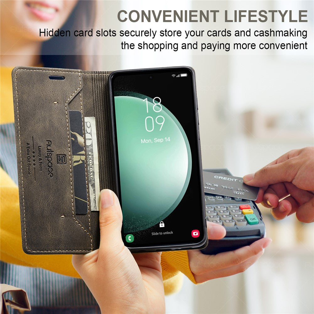 AUTSPACE Til Samsung Galaxy S23 FE Pungcover A01 Læder Stand Cover med RFID-blokerende kortholder