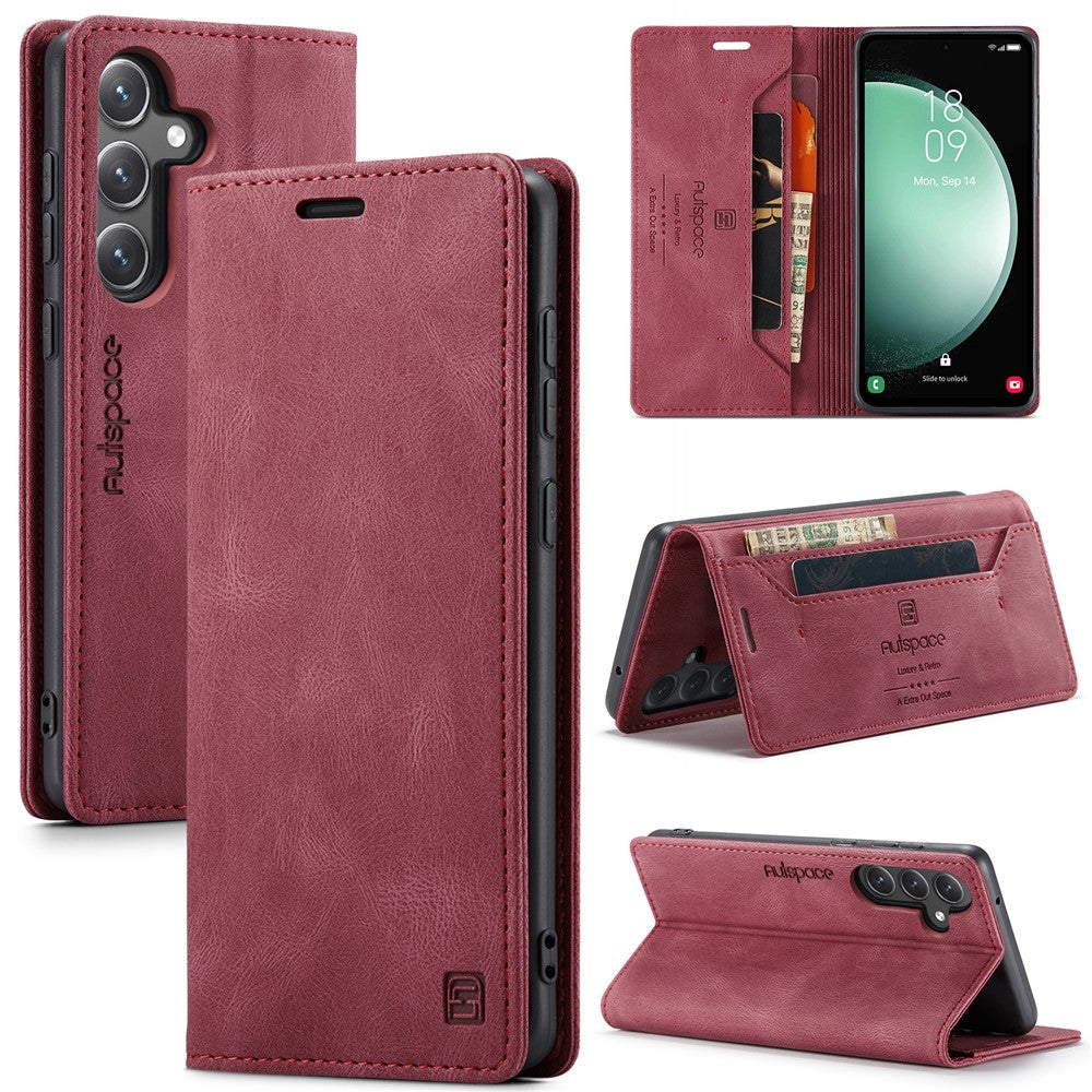 AUTSPACE Til Samsung Galaxy S23 FE Pungcover A01 Læder Stand Cover med RFID-blokerende kortholder
