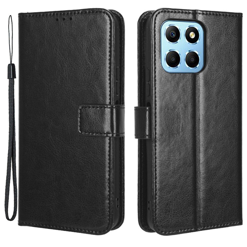Phone Wallet Case For Honor 70 Lite 5G / X6 4G / Honor Play6C / X8 5G Crazy Horse Texture Magnetic Clasp PU Leather Stand Anti-scratch Cell Phone Cover