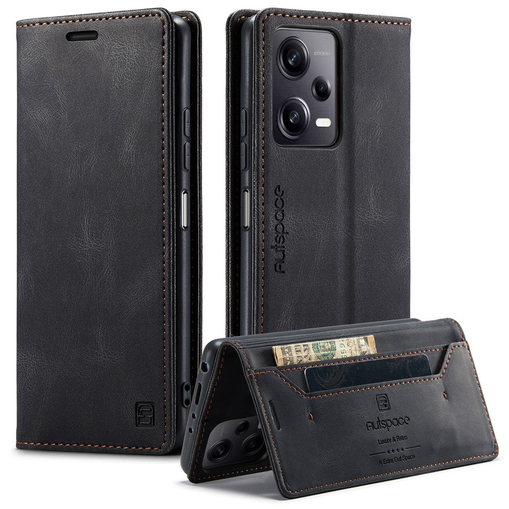 AUTSPACE For Xiaomi Redmi Note 12 Pro+ 5G Wallet Case  A01 Leather Stand Cover with RFID Blocking Card Holder
