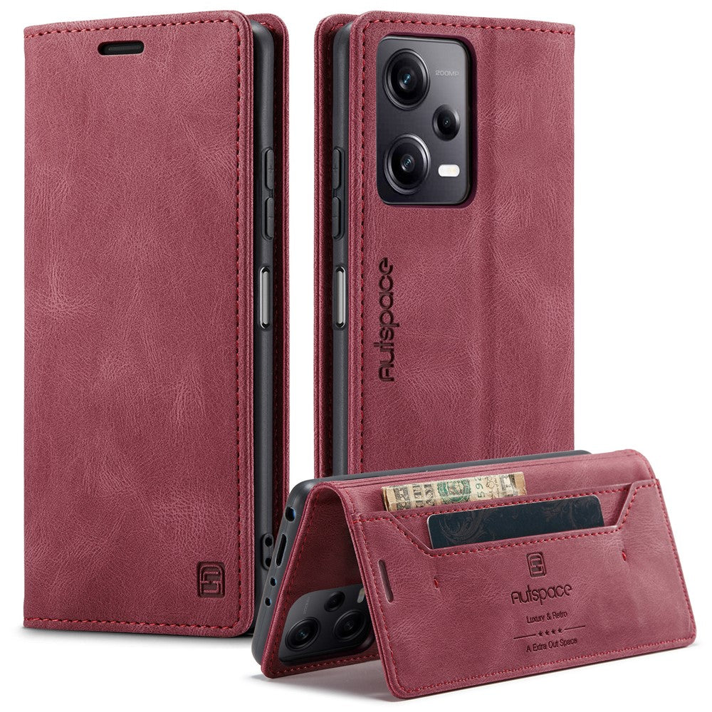 AUTSPACE For Xiaomi Redmi Note 12 Pro+ 5G Wallet Case  A01 Leather Stand Cover with RFID Blocking Card Holder