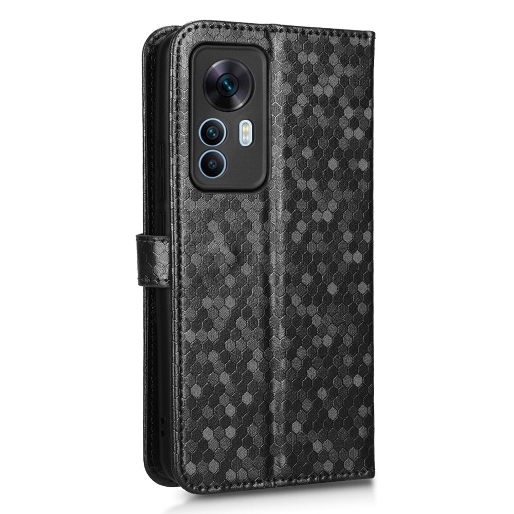 Reptåligt mobilskal för Xiaomi 12T 5G / Redmi K50 Ultra 5G i PU-läder med prickigt mönster, präglat stativ och plånboksfodral med rem