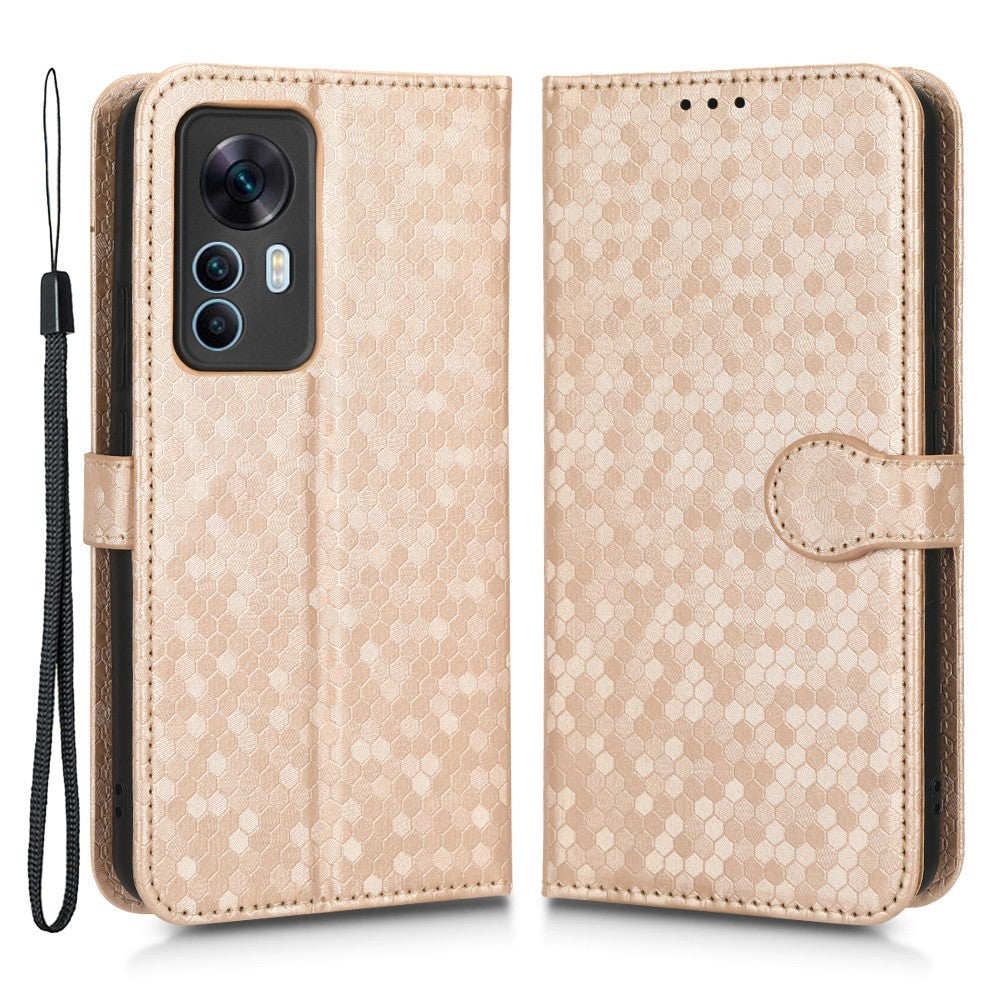 Anti-scratch Cell Phone Case For Xiaomi 12T 5G / Redmi K50 Ultra 5G, PU Leather Dot Pattern Imprinted Stand Phone Wallet Cover with Strap