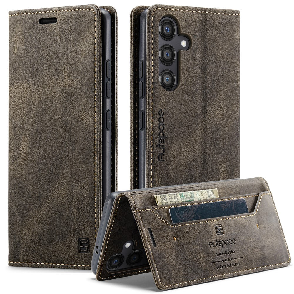 AUTSPACE For Samsung Galaxy S24 Wallet Case  A01 Leather Stand Cover with RFID Blocking Card Holder