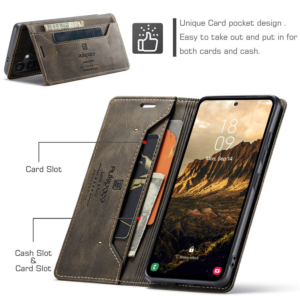 AUTSPACE For Samsung Galaxy S24 Wallet Case  A01 Leather Stand Cover with RFID Blocking Card Holder