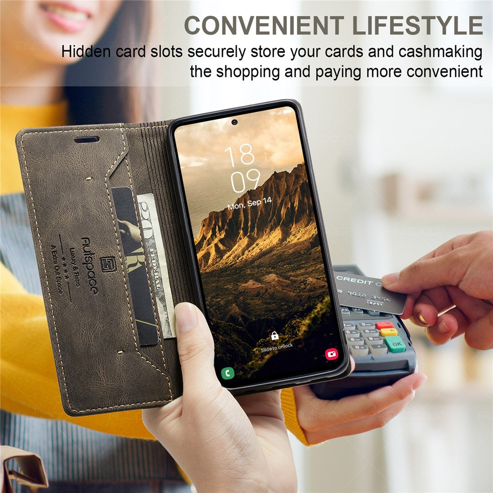 AUTSPACE For Samsung Galaxy S24 Wallet Case  A01 Leather Stand Cover with RFID Blocking Card Holder
