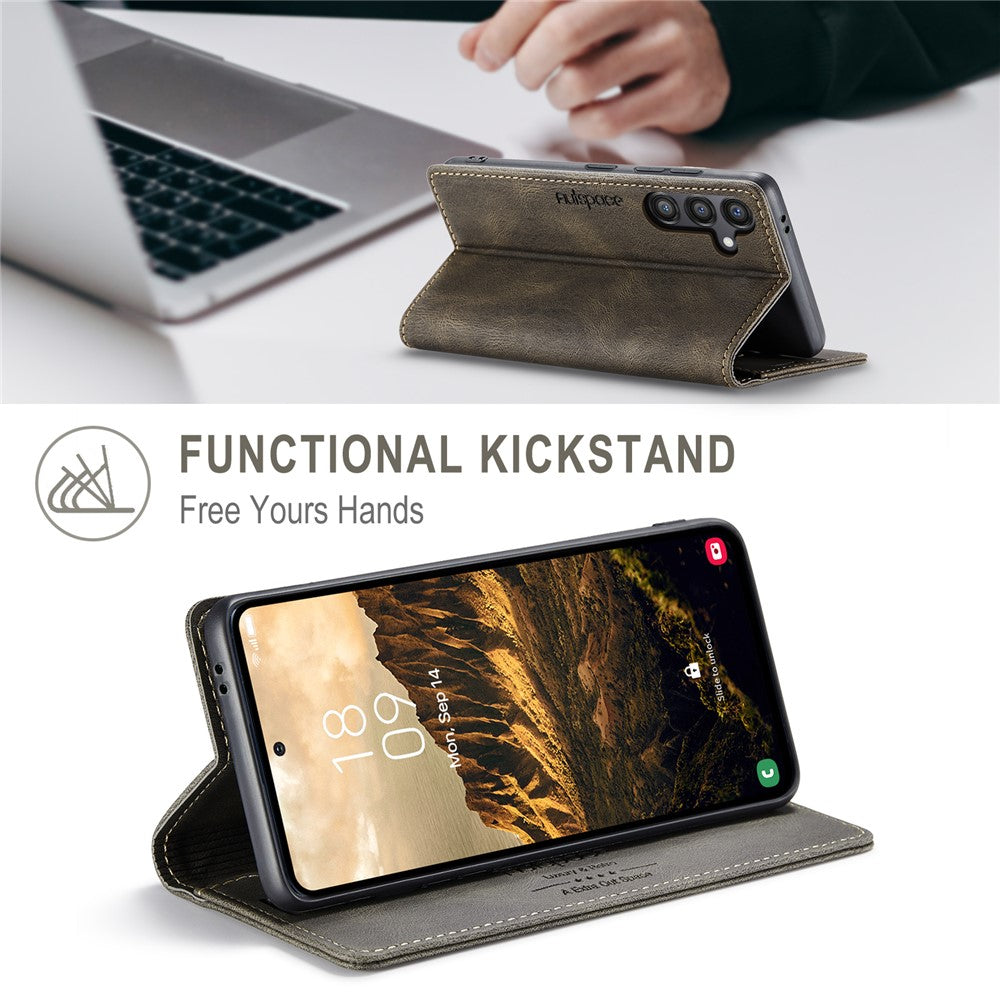 AUTSPACE For Samsung Galaxy S24 Wallet Case  A01 Leather Stand Cover with RFID Blocking Card Holder