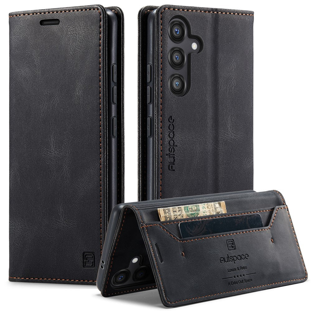 AUTSPACE For Samsung Galaxy S24 Wallet Case  A01 Leather Stand Cover with RFID Blocking Card Holder
