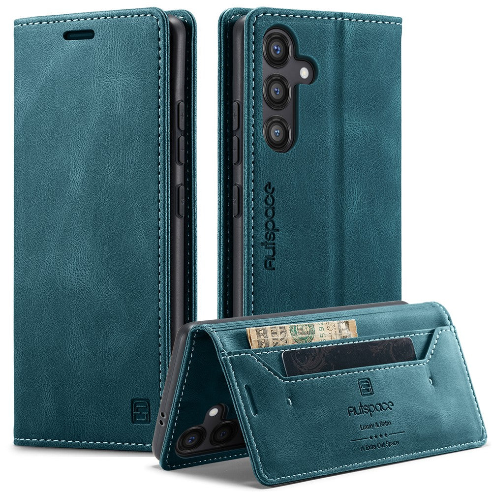 AUTSPACE For Samsung Galaxy S24 Wallet Case  A01 Leather Stand Cover with RFID Blocking Card Holder