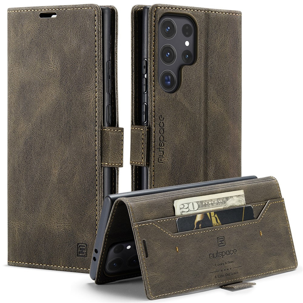 AUTSPACE For Samsung Galaxy S24 Ultra Wallet Case  A01 Leather Stand Cover with RFID Blocking Card Holder