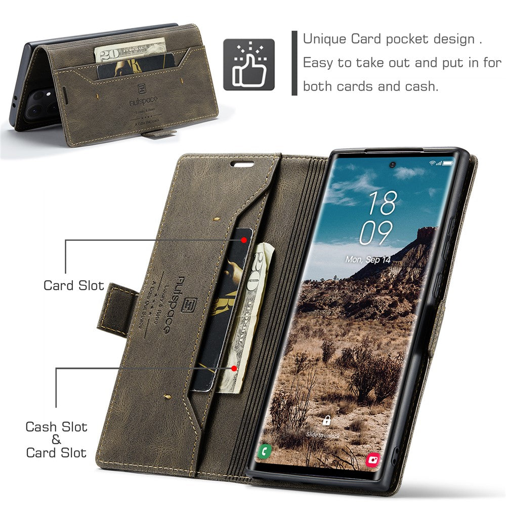 AUTSPACE For Samsung Galaxy S24 Ultra Wallet Case  A01 Leather Stand Cover with RFID Blocking Card Holder
