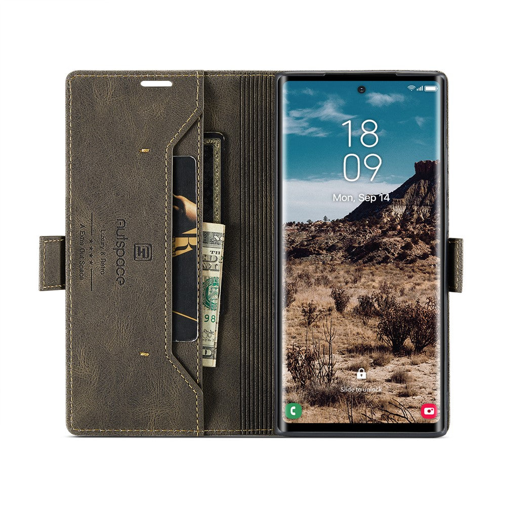 AUTSPACE For Samsung Galaxy S24 Ultra Wallet Case  A01 Leather Stand Cover with RFID Blocking Card Holder