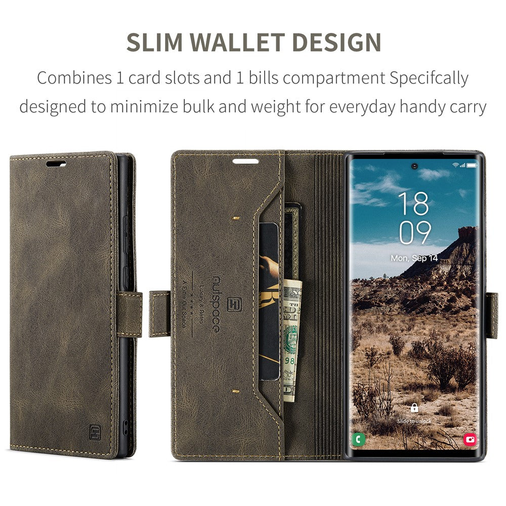 AUTSPACE For Samsung Galaxy S24 Ultra Wallet Case  A01 Leather Stand Cover with RFID Blocking Card Holder