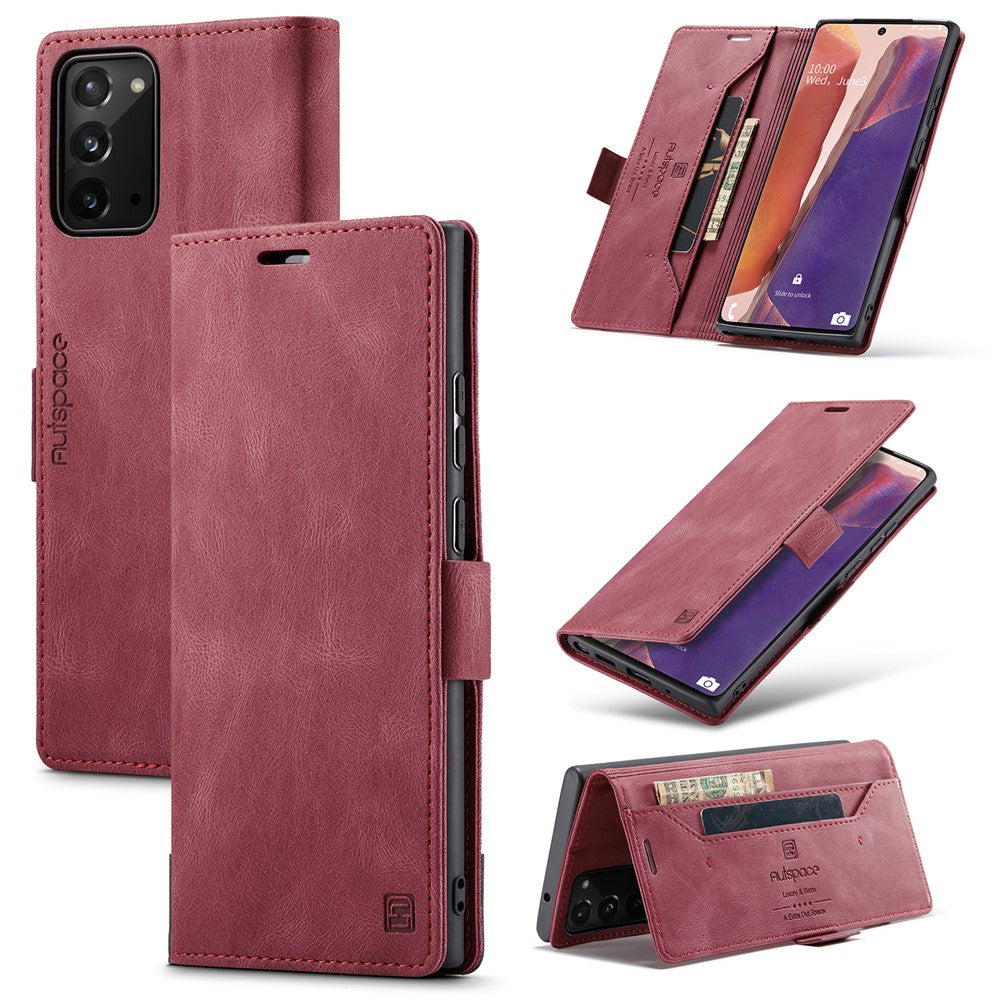 AUTSPACE Til Samsung Galaxy Note20 Wallet Case A01 Læder Stand Cover med RFID-blokerende kortholder