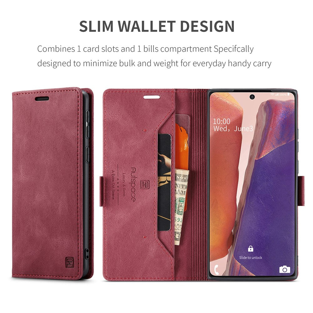 AUTSPACE Til Samsung Galaxy Note20 Wallet Case A01 Læder Stand Cover med RFID-blokerende kortholder