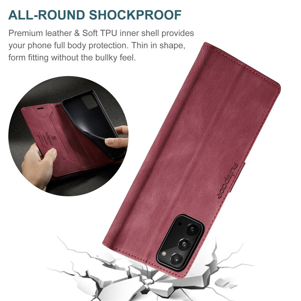 AUTSPACE För Samsung Galaxy Note20 Plånboksfodral A01 Läderfodral med RFID-blockerande korthållare