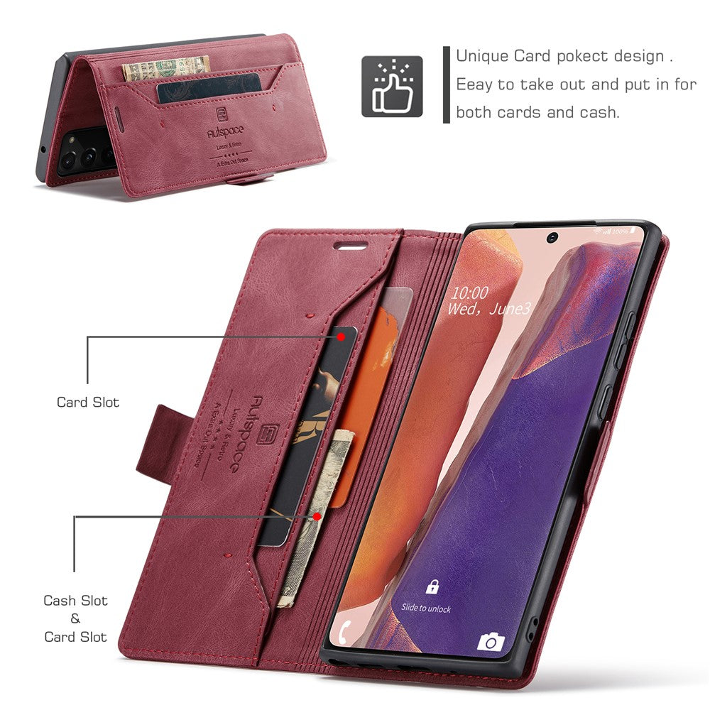 AUTSPACE För Samsung Galaxy Note20 Plånboksfodral A01 Läderfodral med RFID-blockerande korthållare