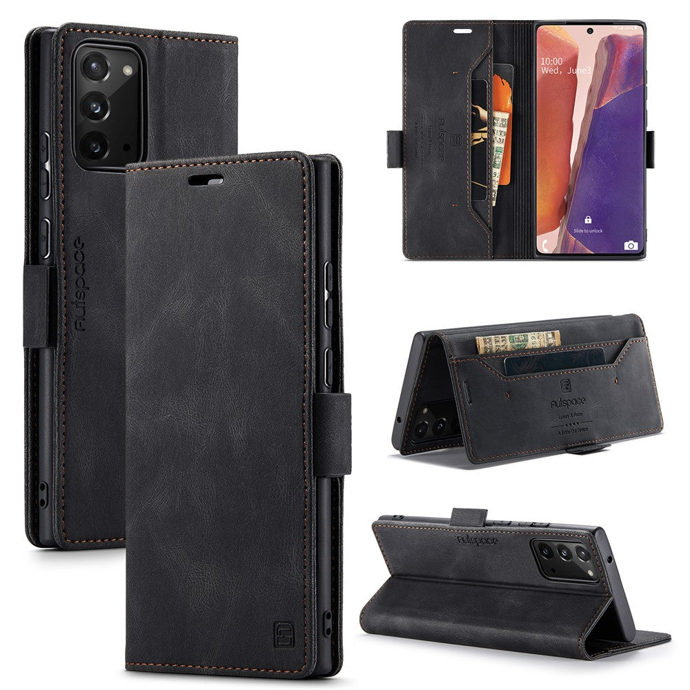 AUTSPACE Til Samsung Galaxy Note20 Wallet Case A01 Læder Stand Cover med RFID-blokerende kortholder