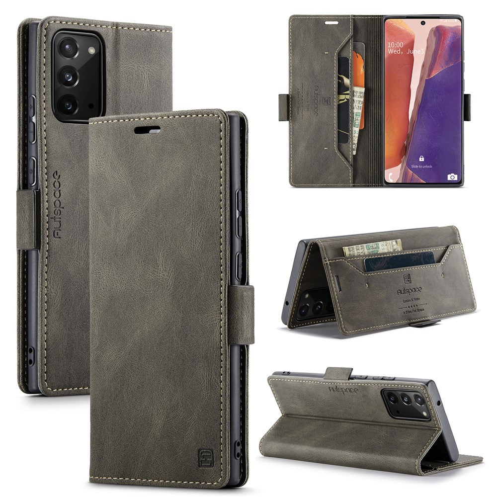 AUTSPACE For Samsung Galaxy Note20 Wallet Case  A01 Leather Stand Cover with RFID Blocking Card Holder