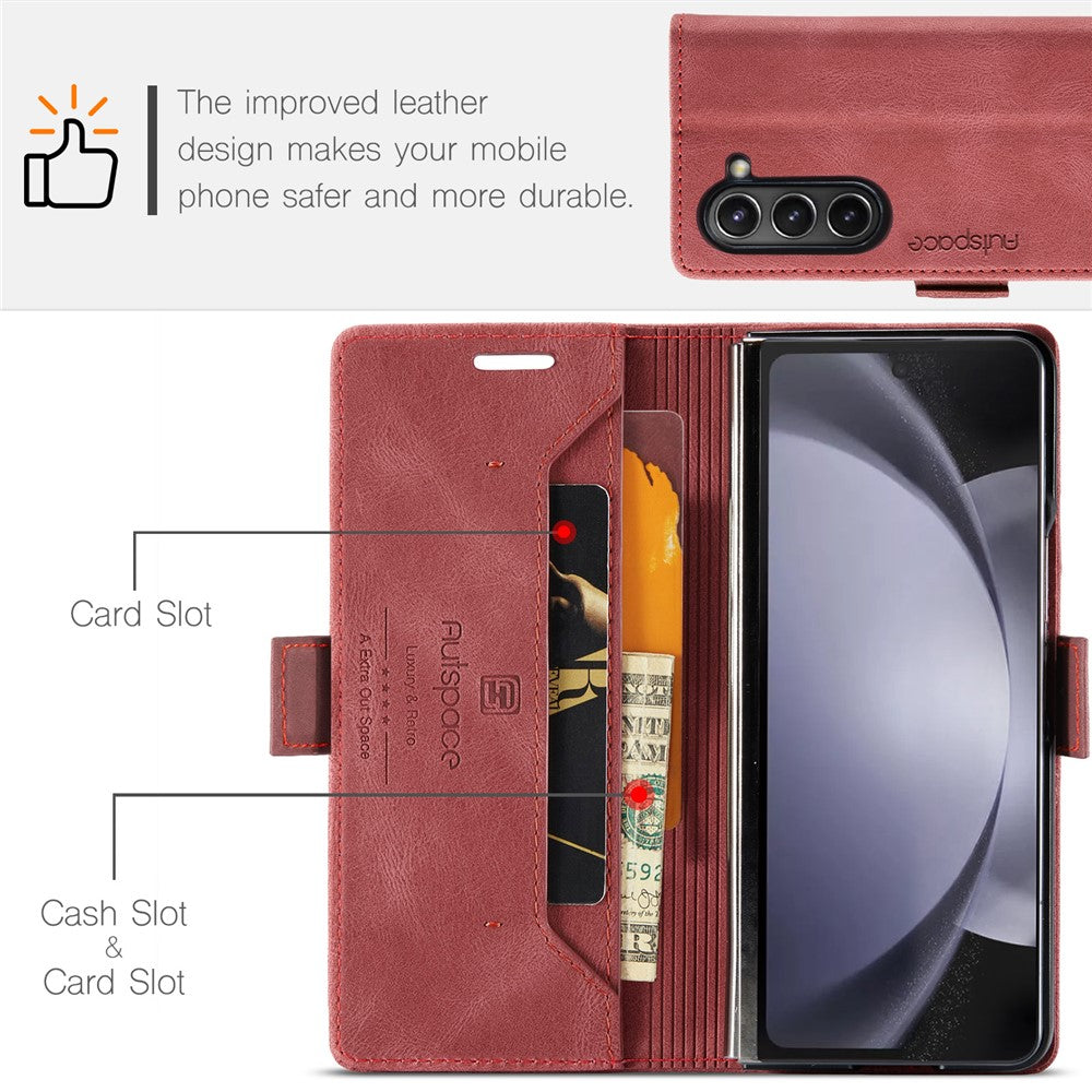 AUTSPACE For Samsung Galaxy Z Fold5 5G Wallet Case  A01 Leather Stand Cover with RFID Blocking Card Holder