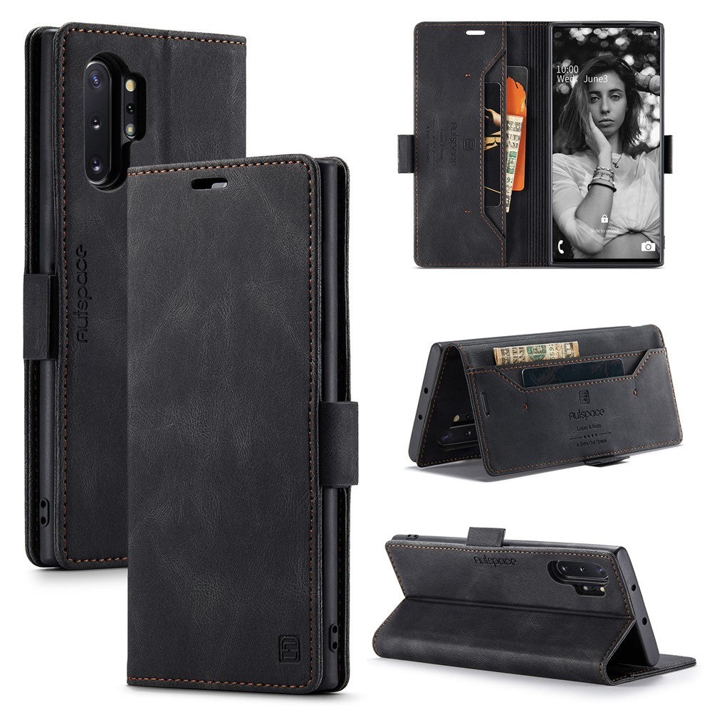 AUTSPACE Til Samsung Galaxy Note 10 Plus 4G pung-etui A01 Læderstativcover med RFID-blokerende kortholder
